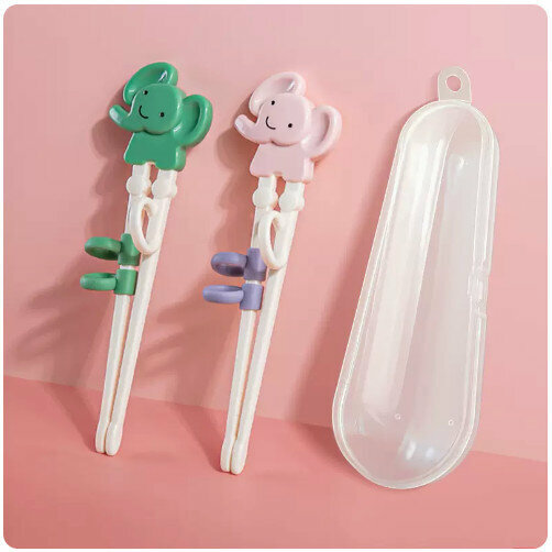 Hot style [2 pack] children’s chopstick training chopsticks (mint green + cherry blossom pink)