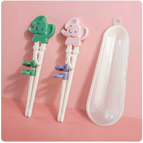 Hot Style [2 Pack] Children’s Chopstick Training Chopsticks (Green Elephant + Pink Elephant)