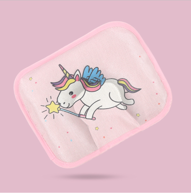 Popular baby pillow buckwheat ice silk shaped, sweat-absorbent and breathable (pink unicorn without gut core) (size: 28cm*20cm)