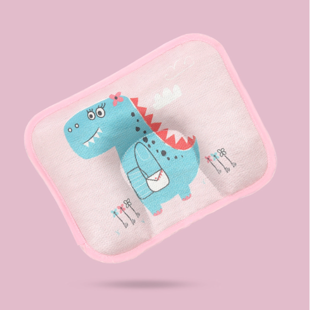 Popular baby pillow buckwheat ice silk shaped, sweat-absorbent and breathable (pink dinosaur without gut core) (size: 28cm*20cm)