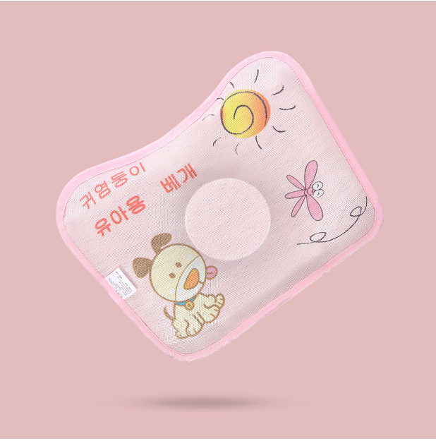 Popular baby pillow buckwheat ice silk shaped, sweat-absorbent and breathable (pink puppy (all-in-one)) (size: 28cm*20cm)