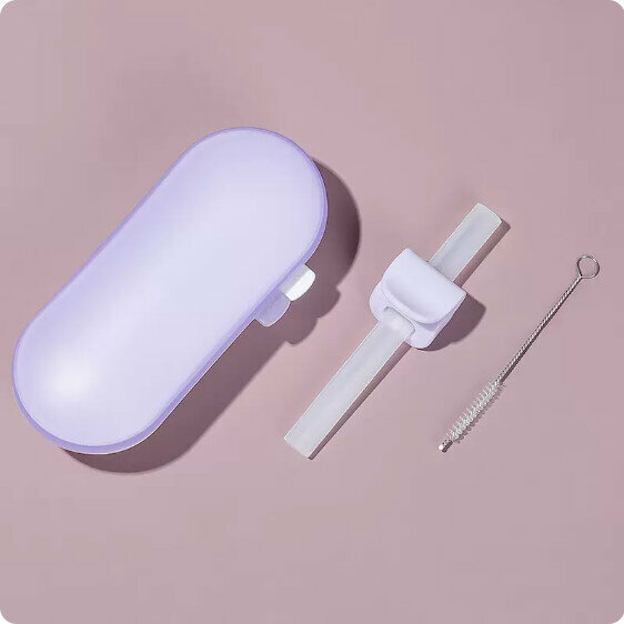 Hot style (1 pack) baby food supplement hose straw (lilac) (storage box + straw brush)