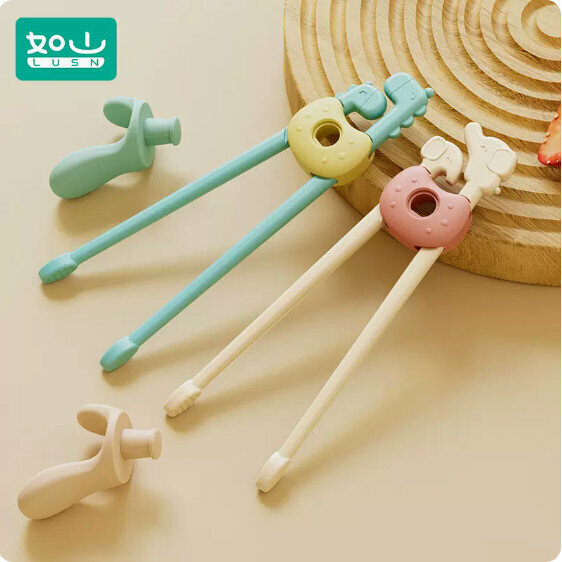New style (pack of 2 pairs) dinosaur tiger mouth chopsticks (star pink + ink blue)