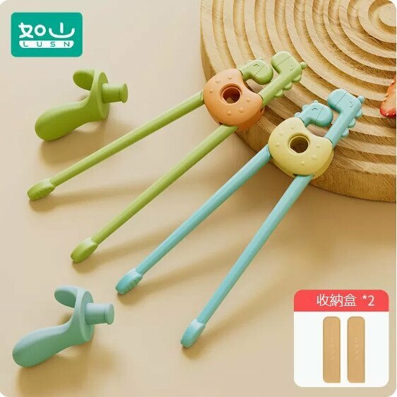 New style (pack of 2 pairs) dinosaur tiger mouth chopsticks (including 2 storage boxes) (ink blue + Cady green)