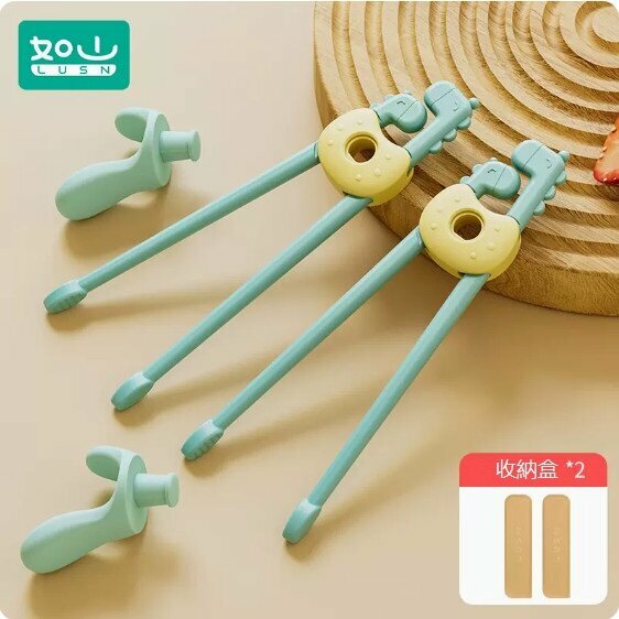 New style (pack of 2 pairs) dinosaur tiger mouth chopsticks (including 2 storage boxes) (ink blue + ink blue)