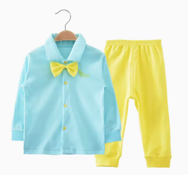 Hot selling baby autumn pure cotton long-sleeved suit (lake green butterfly tie) (size: 66-85CM (please contact customer service to confirm the delivery size after placing the order)