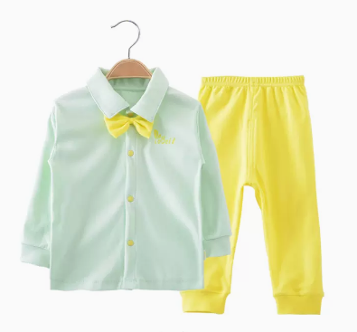 Hot selling baby autumn pure cotton long-sleeved suit (green butterfly tie) (size: 66-85CM (please contact customer service to confirm the delivery size after placing the order)