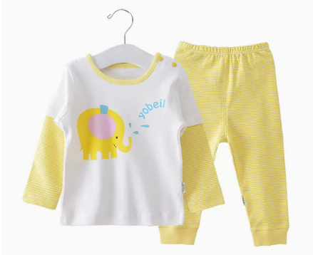 Hot selling baby autumn pure cotton long-sleeved suit (yellow cartoon elephant) (size: 73CM (please contact customer service to confirm the delivery size after placing the order)