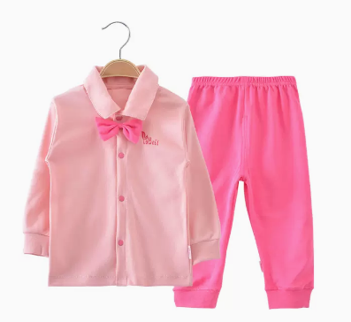 Hot selling baby autumn pure cotton long-sleeved suit (watermelon pink butterfly tie) (size: 66-85CM (please contact customer service to confirm the delivery size after placing the order)