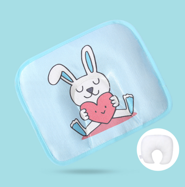 Hot-selling baby pillow buckwheat ice silk shaped, sweat-absorbent and breathable (green love rabbit + bile core, size: 28cm*20cm)