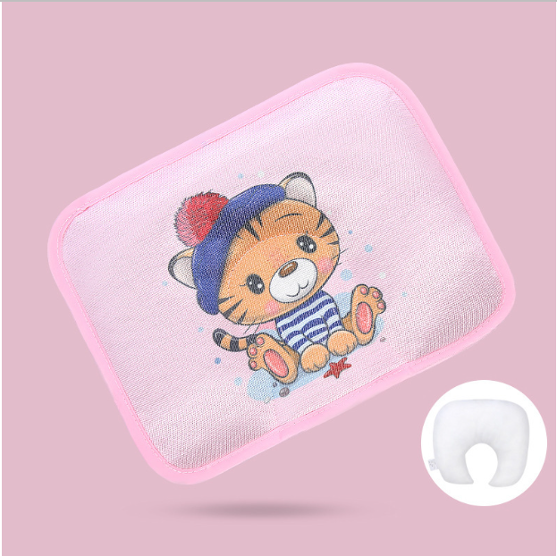Hot selling baby pillow buckwheat ice silk shaped, sweat-absorbent and breathable (pink happy tiger + bile core, size: 28cm*20cm)