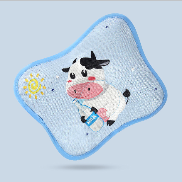 Hot selling baby pillow buckwheat ice silk shaped, sweat-absorbent and breathable (blue cow (one-piece) size: 28cm*20cm)