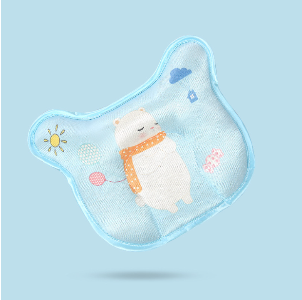 Hot selling baby pillow buckwheat ice silk shaped, sweat-absorbent and breathable (blue bear (pearl cotton))