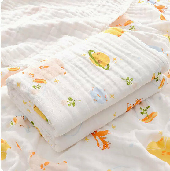 熱推嬰兒純棉紗布浴巾【六層 宇航員110*110cm【高密棉紗 】