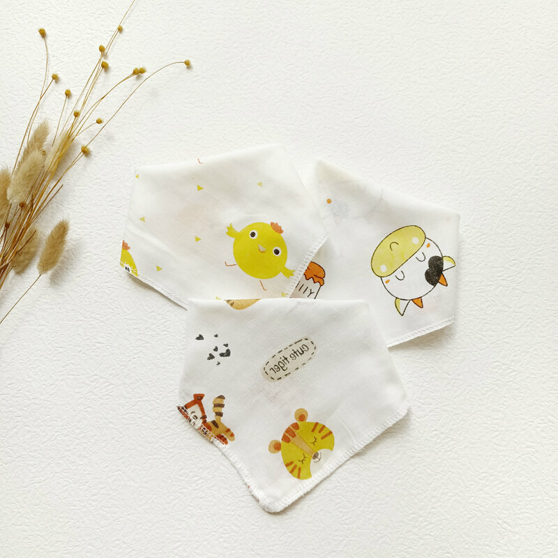 新款嬰兒純棉口水巾(小虎小雞奶瓶3條裝)