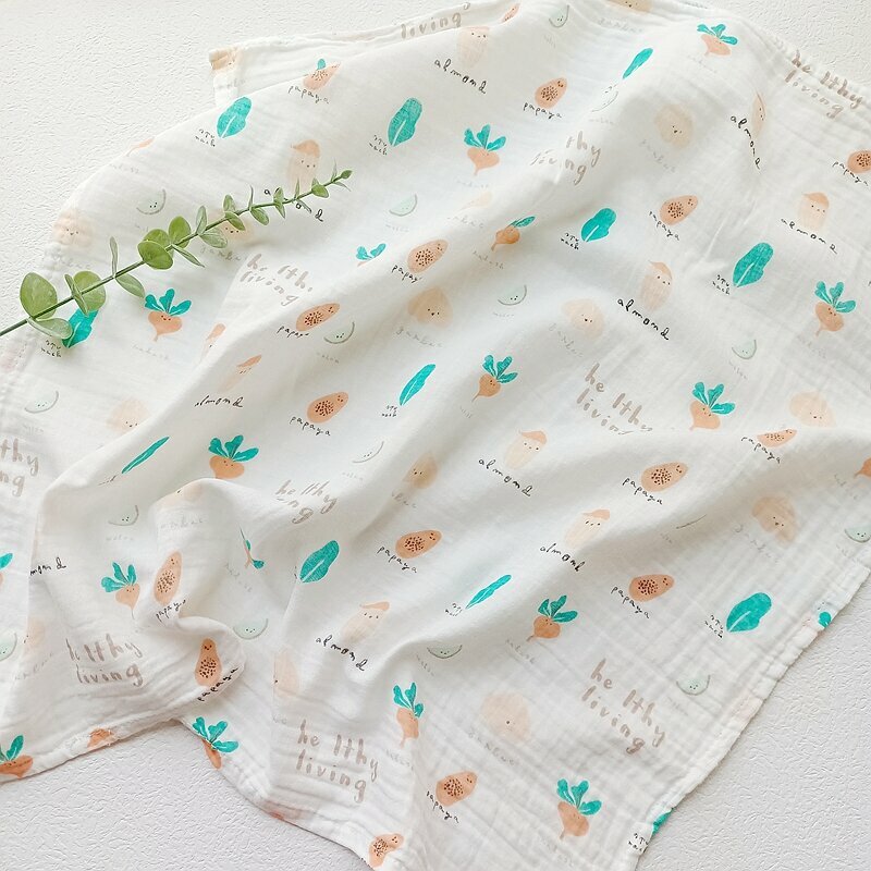 新款寶寶純棉紗布 包巾（Q小清新細紗 120x150cm)