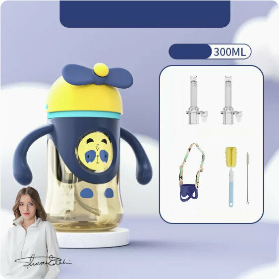 New baby milk and water bottle (blue+strap+nozzle*2+cleaning cover)