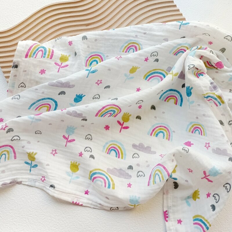 New baby pure cotton gauze wrap (rainbow flower gauze 110x110cm)
