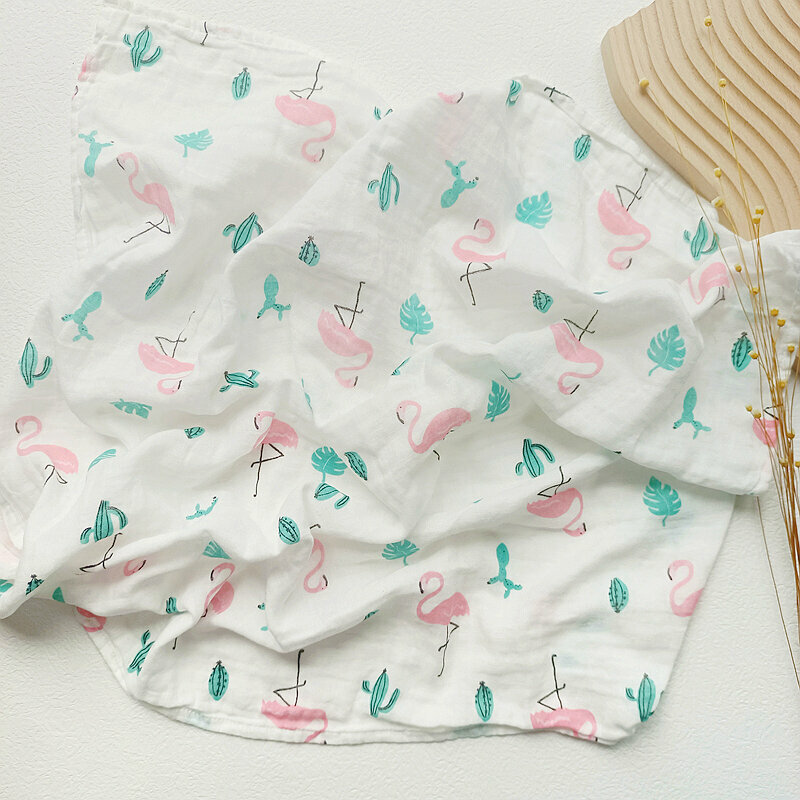 New baby cotton gauze wrap (leaf flamingo gauze 110x110cm)