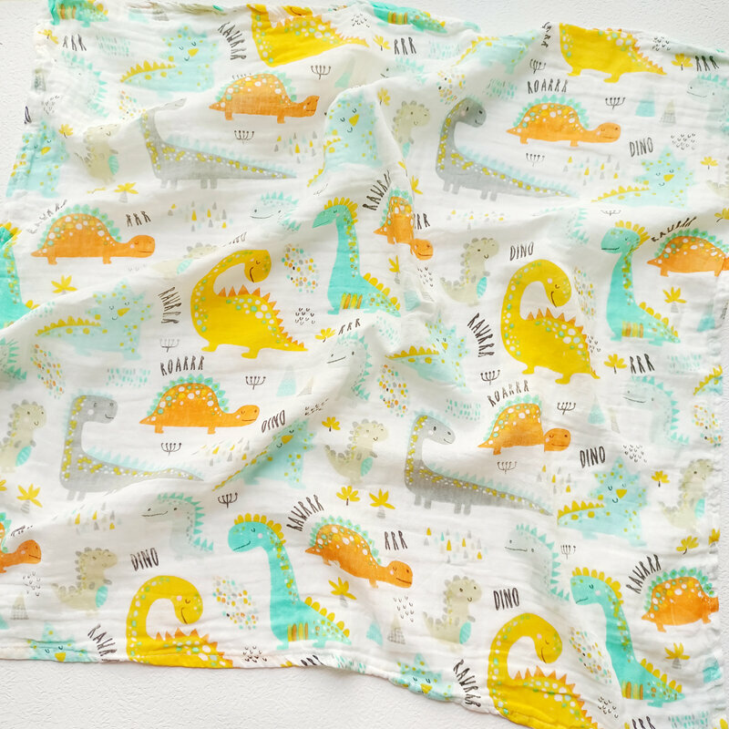 New baby pure cotton gauze wrap (lotus color HM dinosaur spun yarn 70x70cm)
