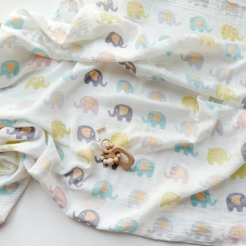 New baby pure cotton gauze wrap (dark green colored elephant spun gauze 90x90cm)