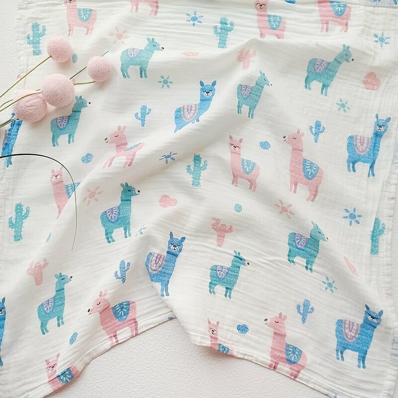 New baby pure cotton gauze wrap (blue new alpaca yarn 110x110cm)