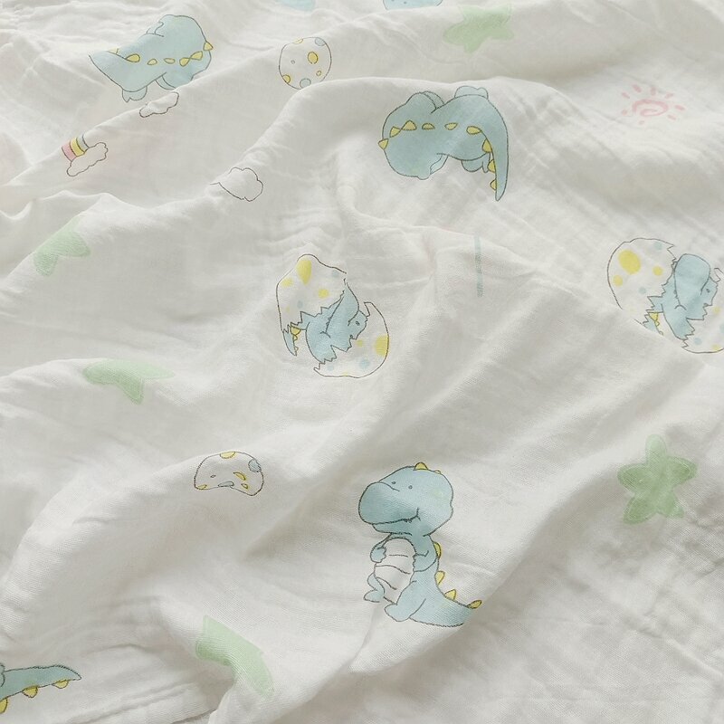New baby pure cotton gauze wrap (fluorescent green MINI dinosaur spun gauze 70x70cm)