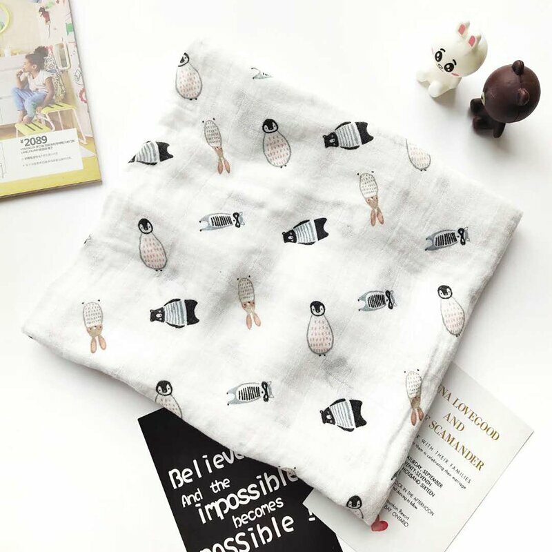 New baby pure cotton gauze wrap (light yellow Q Penguin spun gauze 110x110cm)