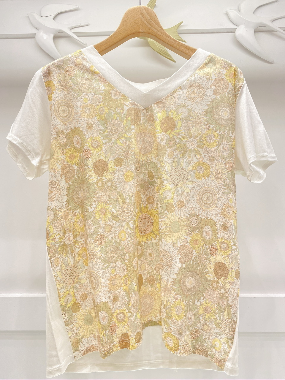V領花布棉T