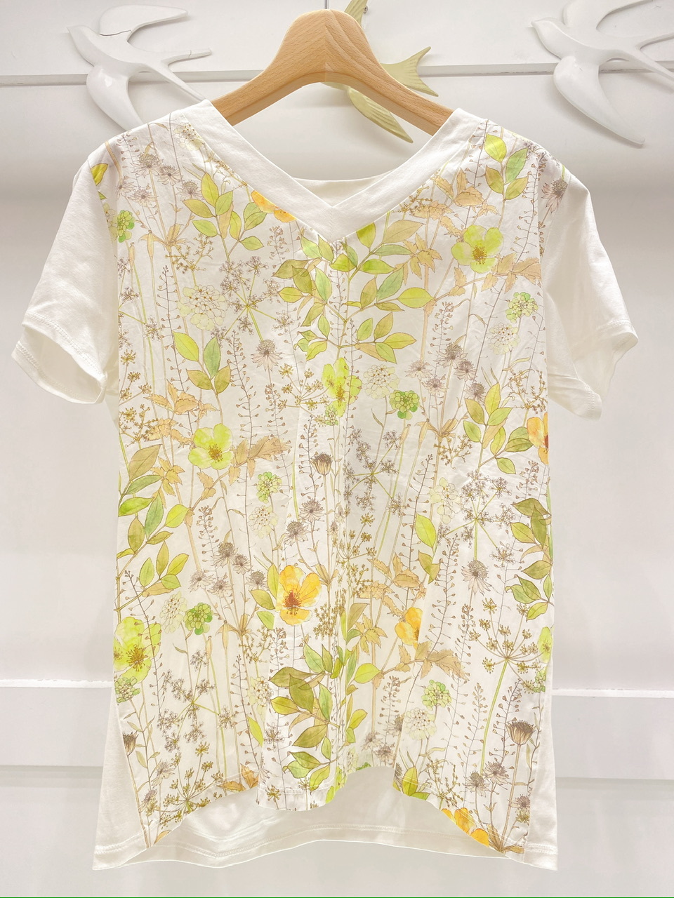 V領花布棉T