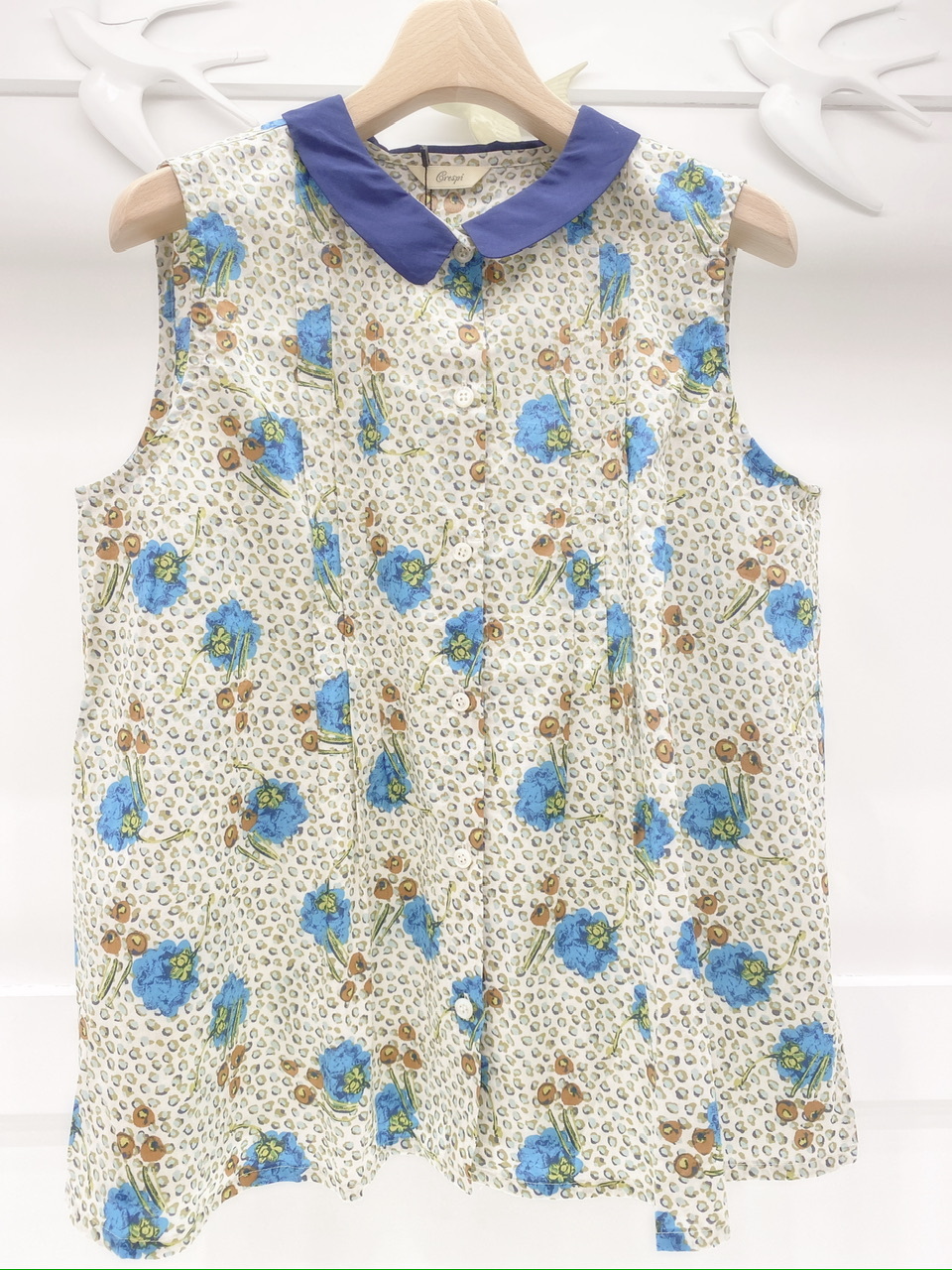 深藍圓領無䄂花布杉