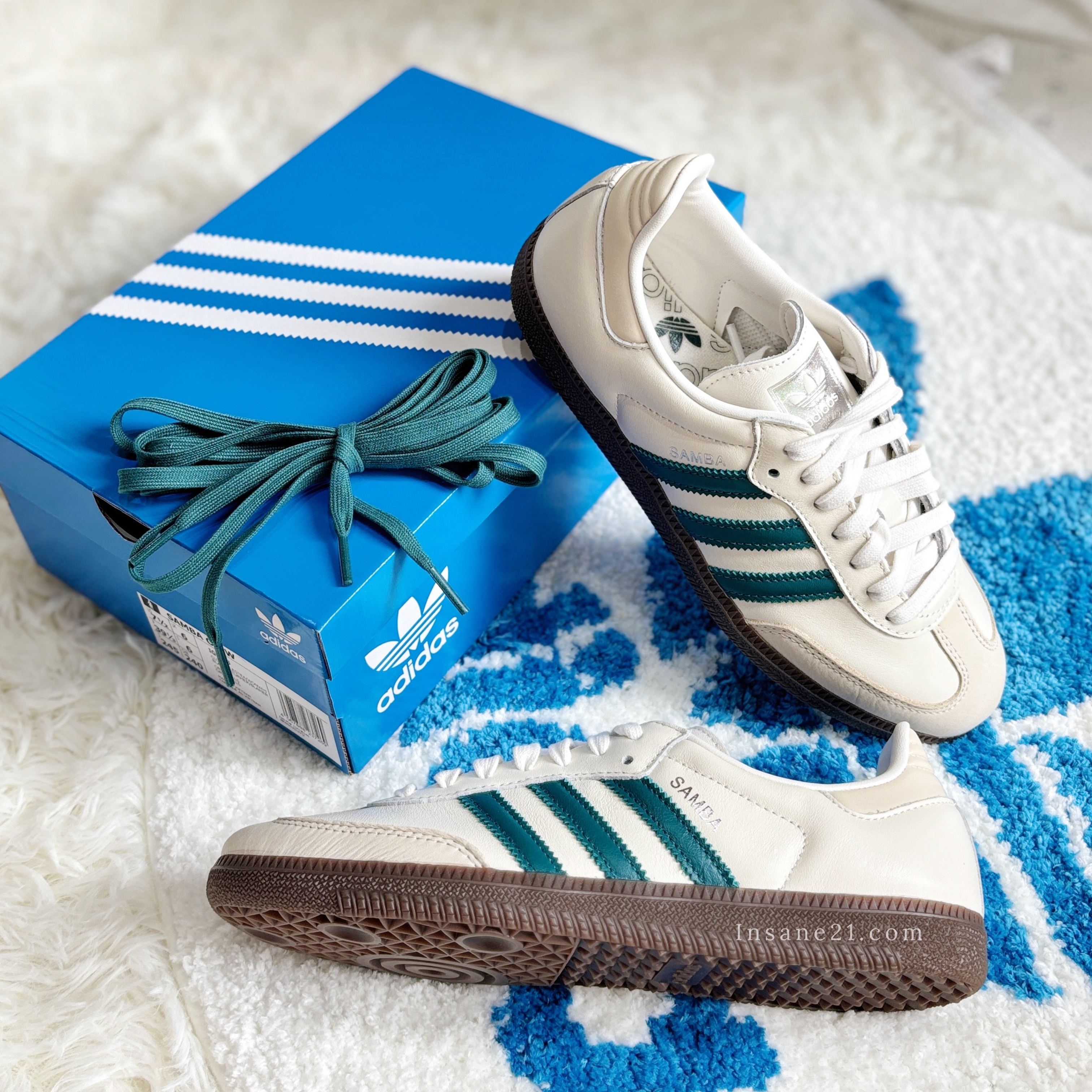 ADIDAS ORIGINALS SAMBA 米白綠 銀標 復古 德訓鞋 休閒鞋 女鞋 IG1963