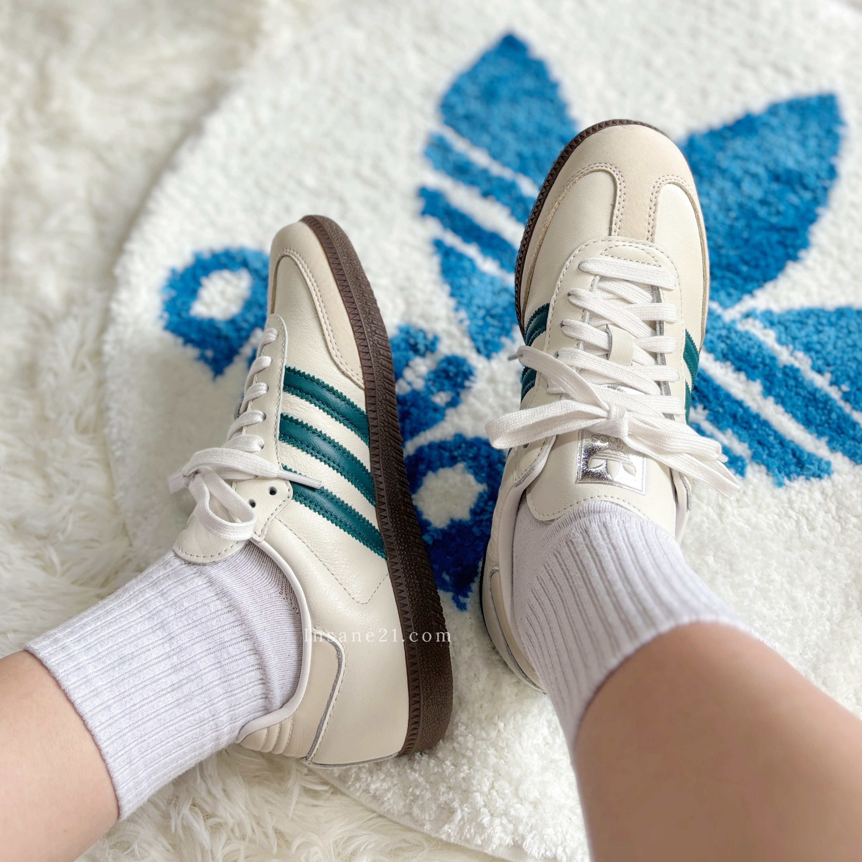 ADIDAS ORIGINALS SAMBA 米白綠 銀標 復古 德訓鞋 休閒鞋 女鞋 IG1963