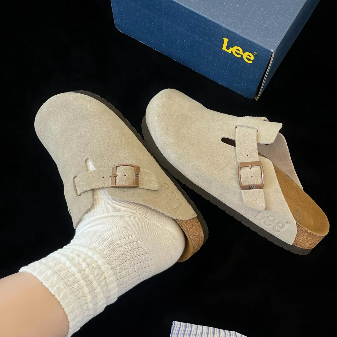 LEE 勃肯鞋 拖鞋 包頭鞋 軟木底 懶人鞋 麂皮 灰色 沙色 棕色 可可色 卡其色 / 現貨