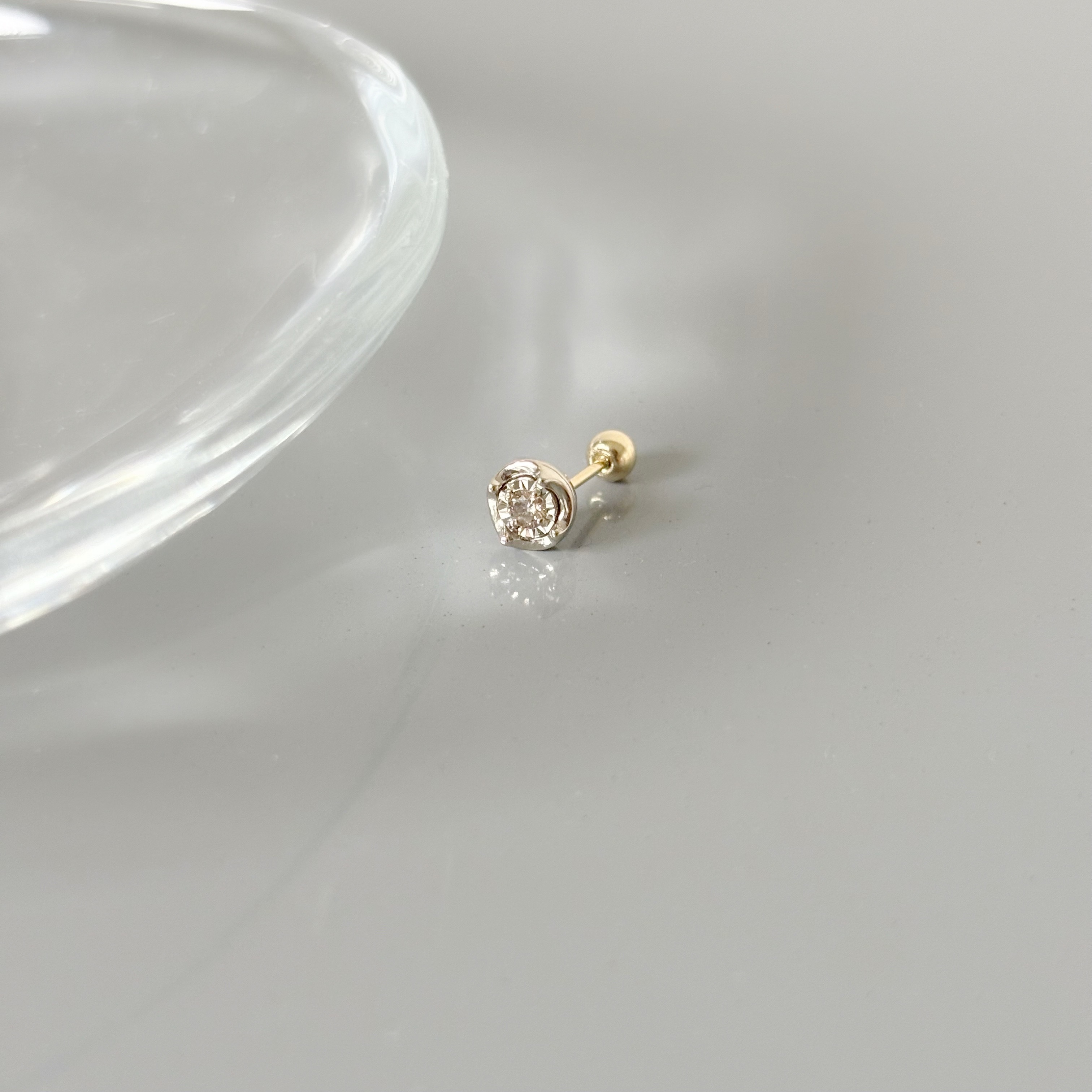 14K顯大圓四爪真鑽轉珠耳環