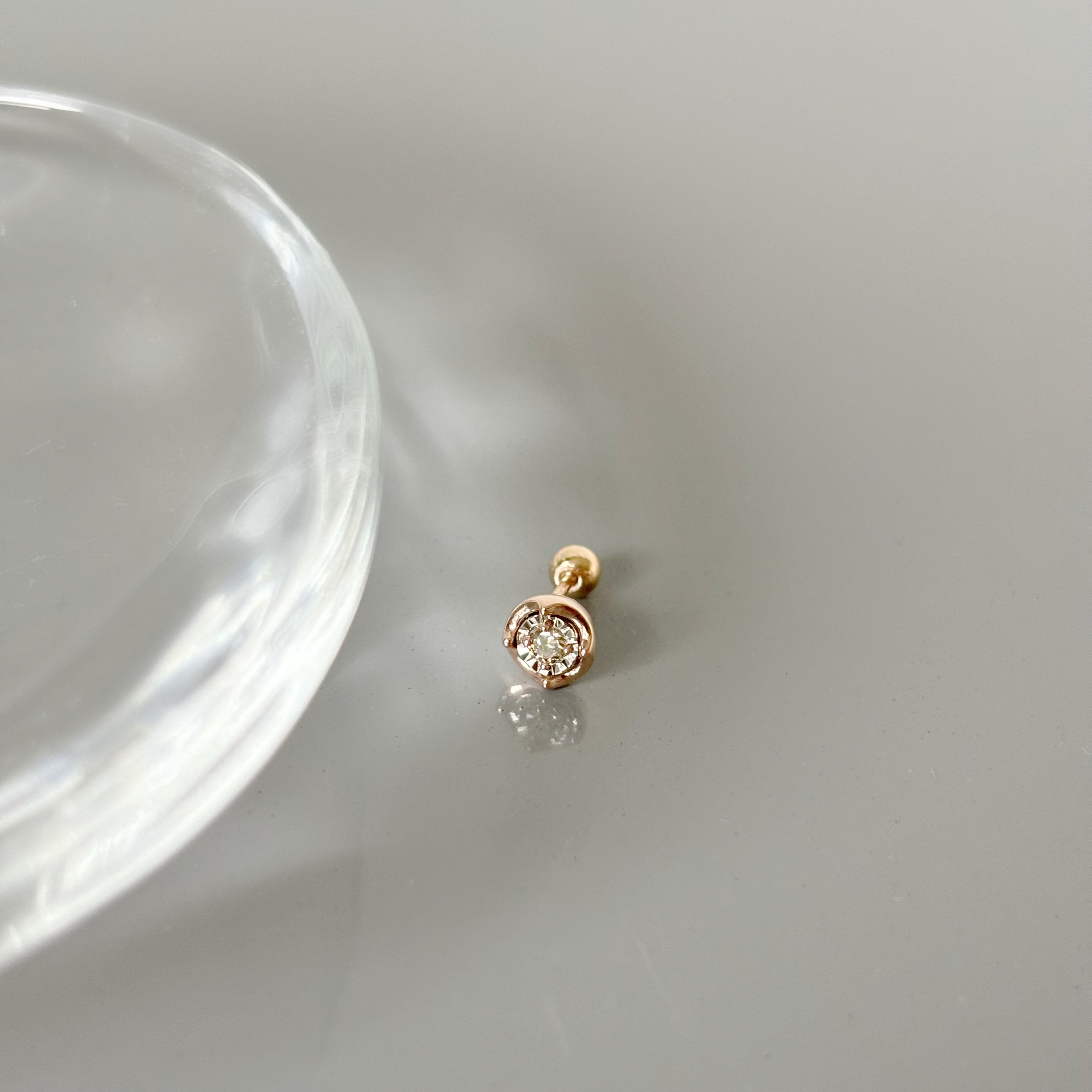 14K顯大圓四爪真鑽轉珠耳環