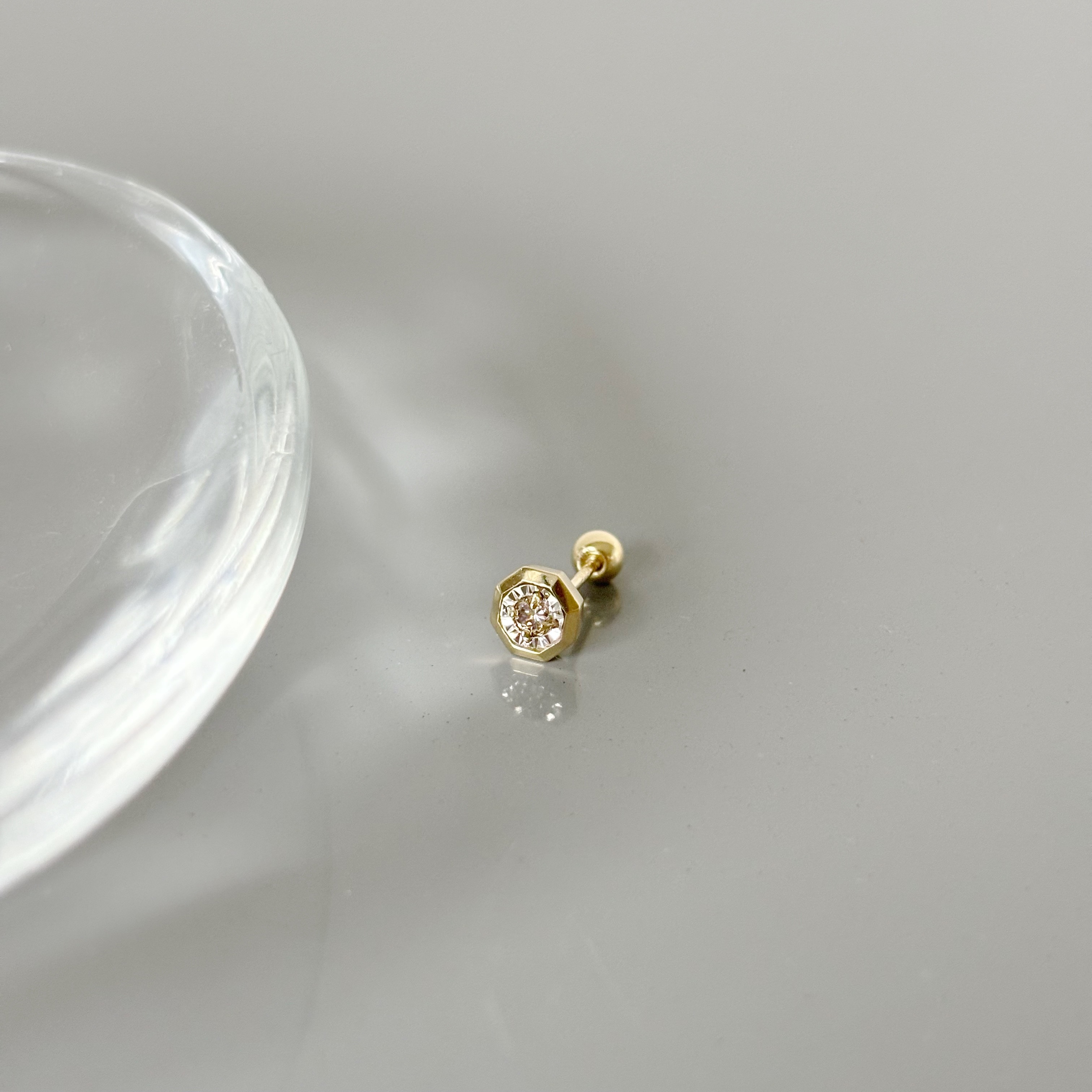 14K顯大六角真鑽轉珠耳環