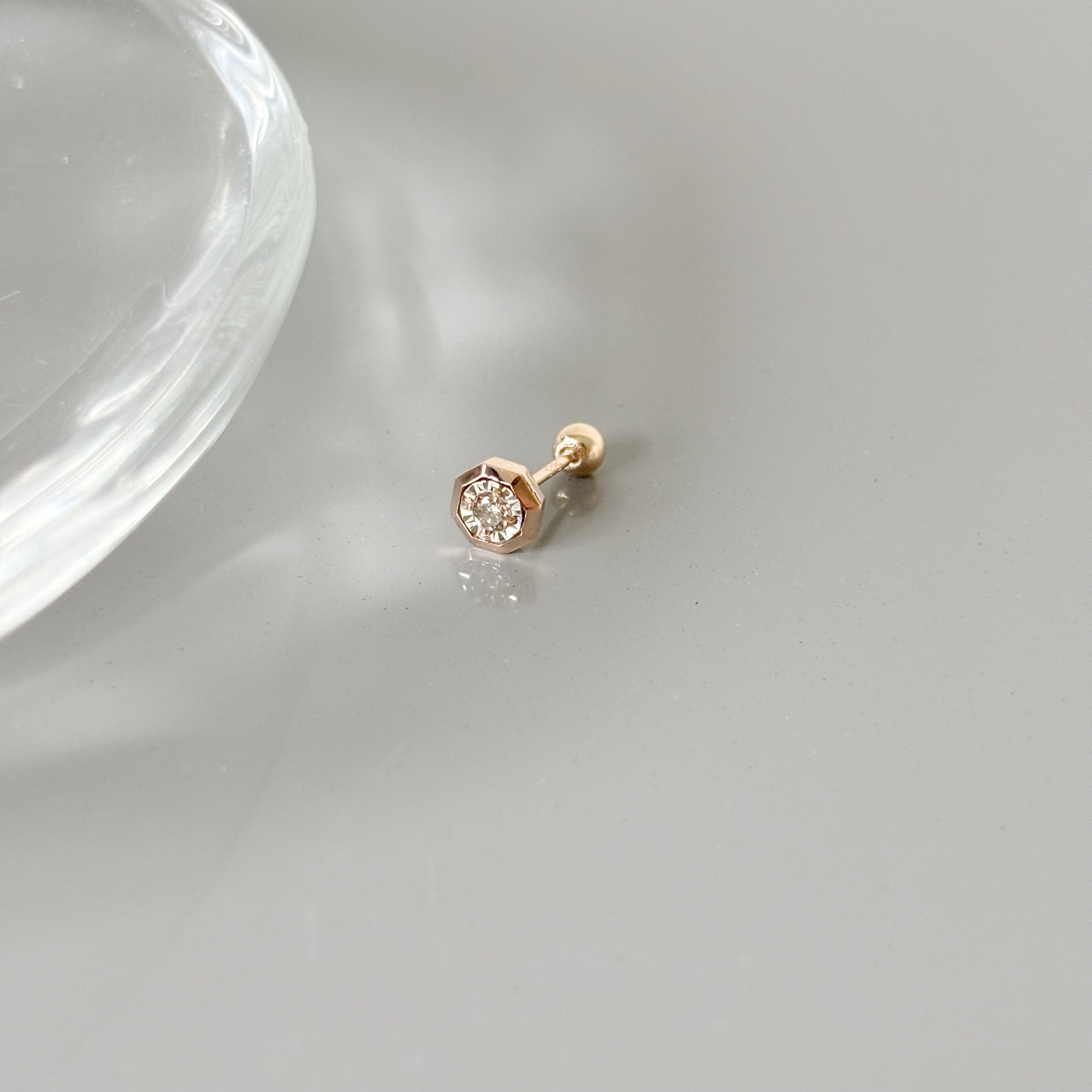 14K顯大六角真鑽轉珠耳環