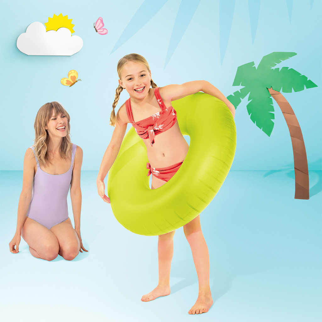 大霓虹色充氣泳圈水泡 - 黃