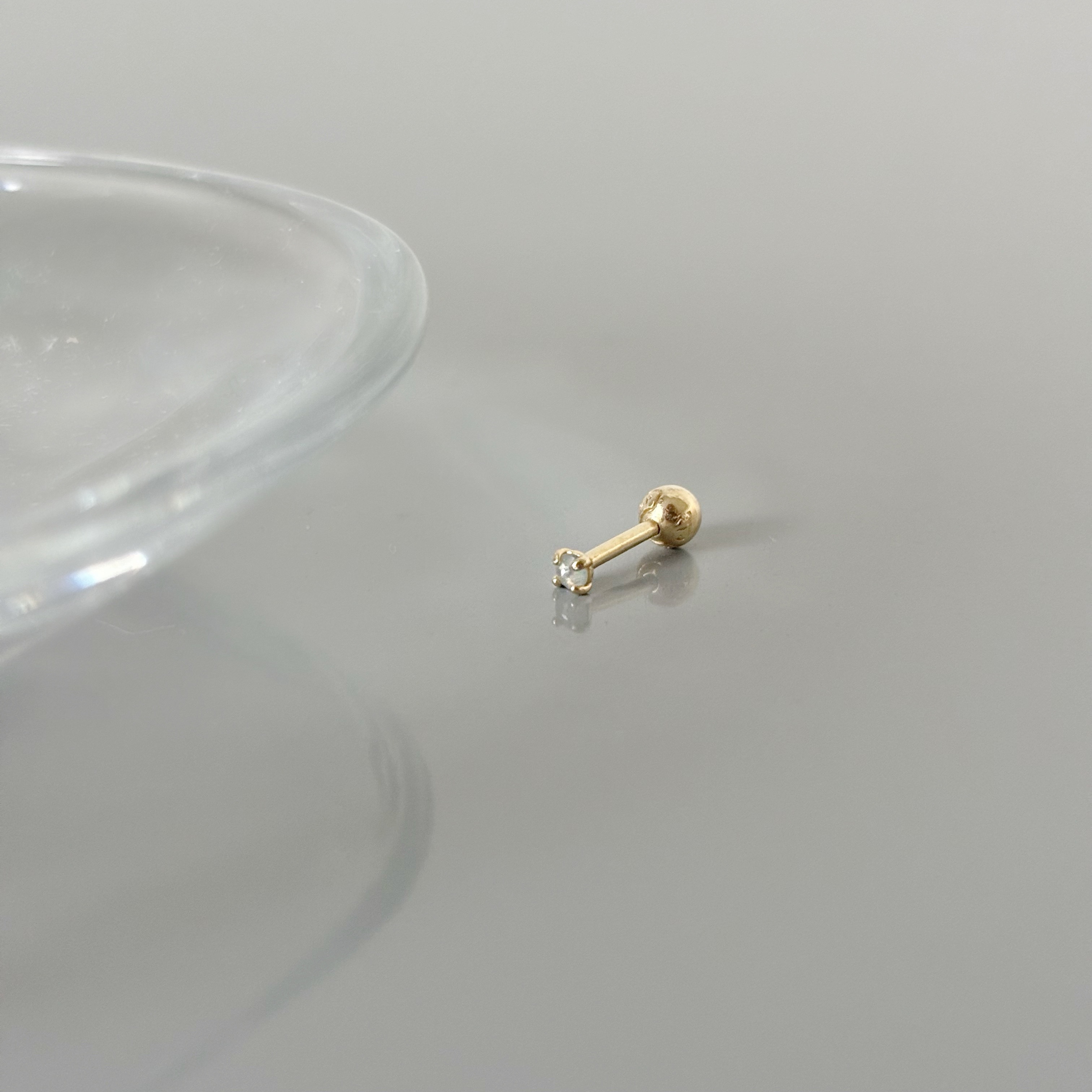 14K迷你四爪灰鑽原礦轉珠耳環