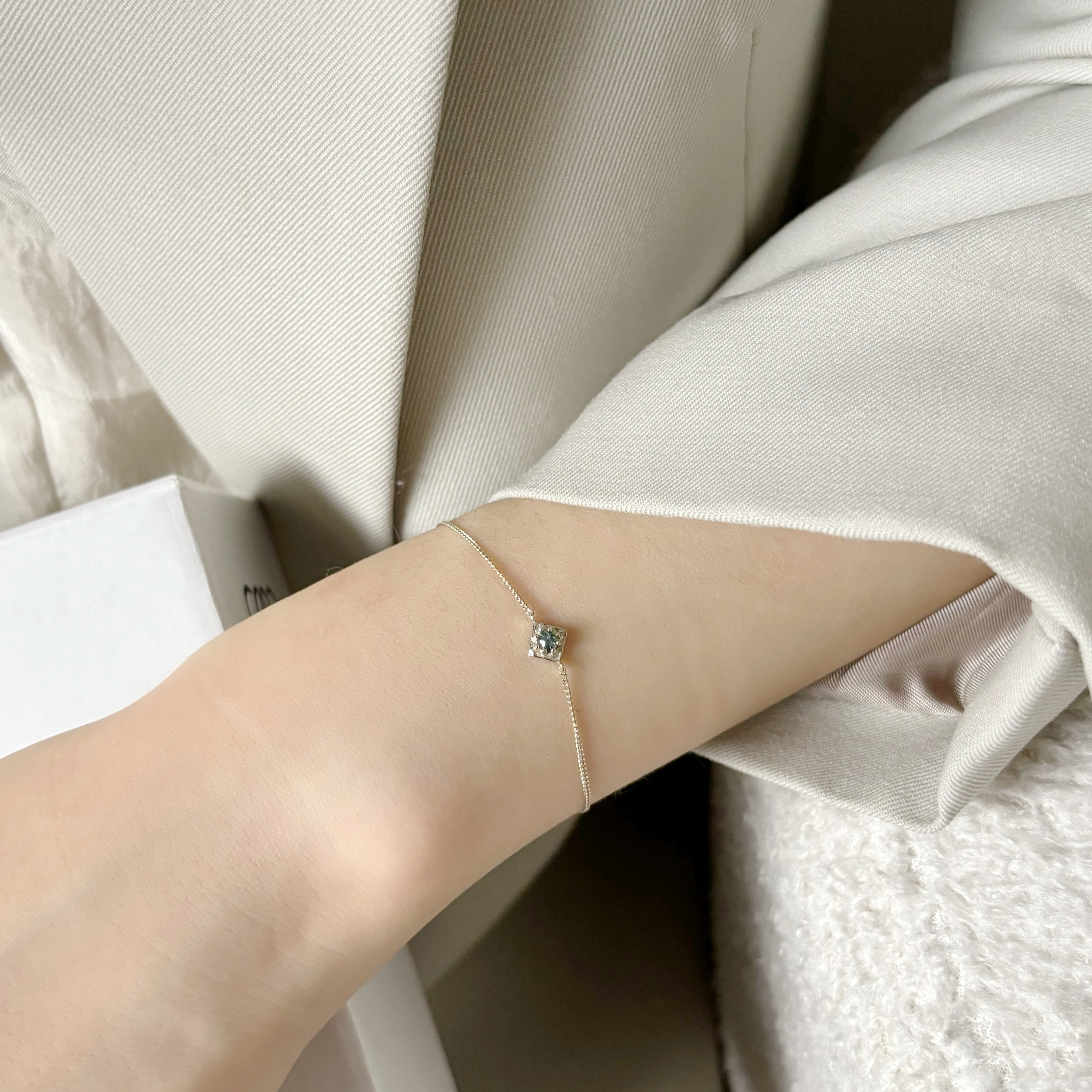 14K復古菱形藍鑽原礦手鍊