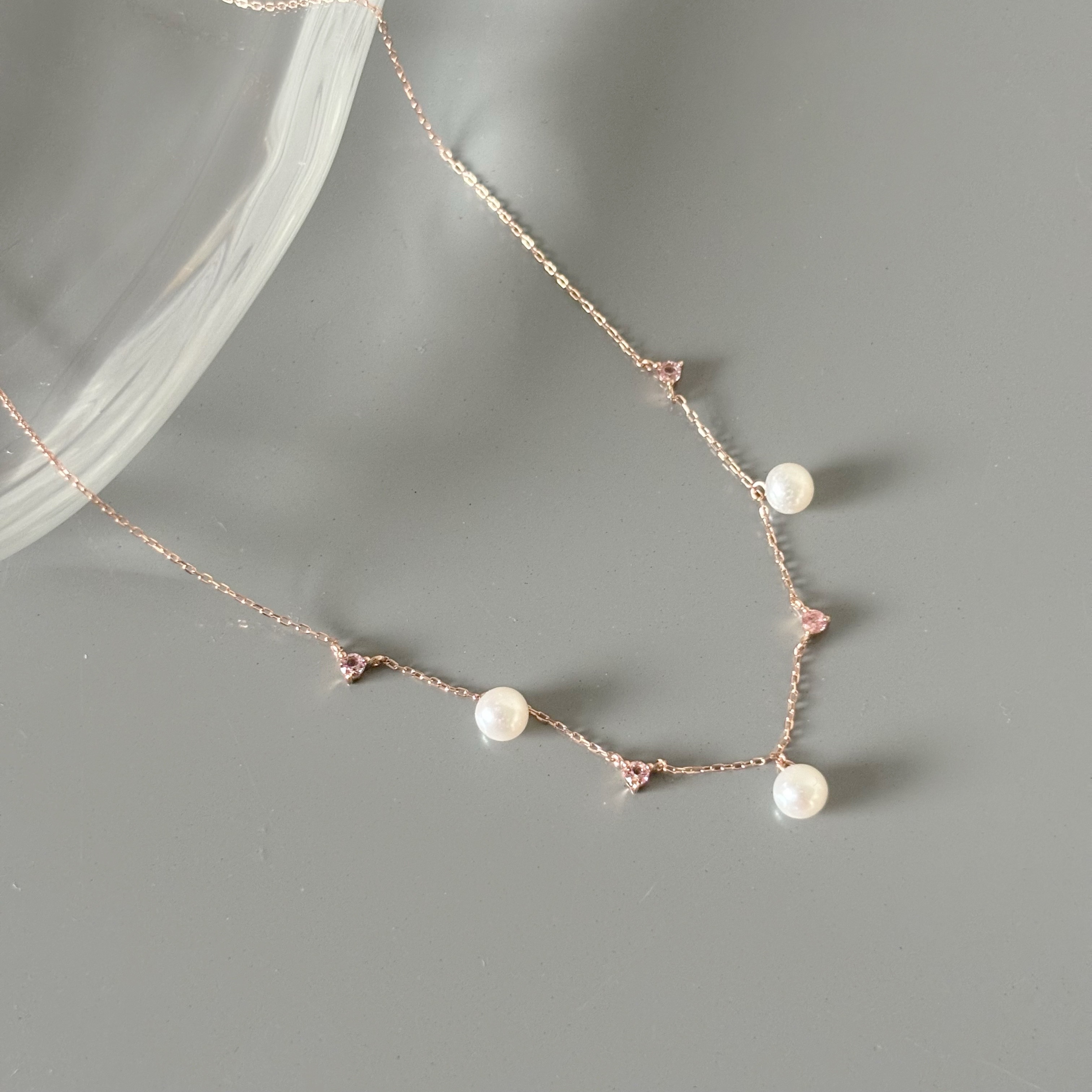 14K Dancing珍珠粉碧璽鎖骨鏈