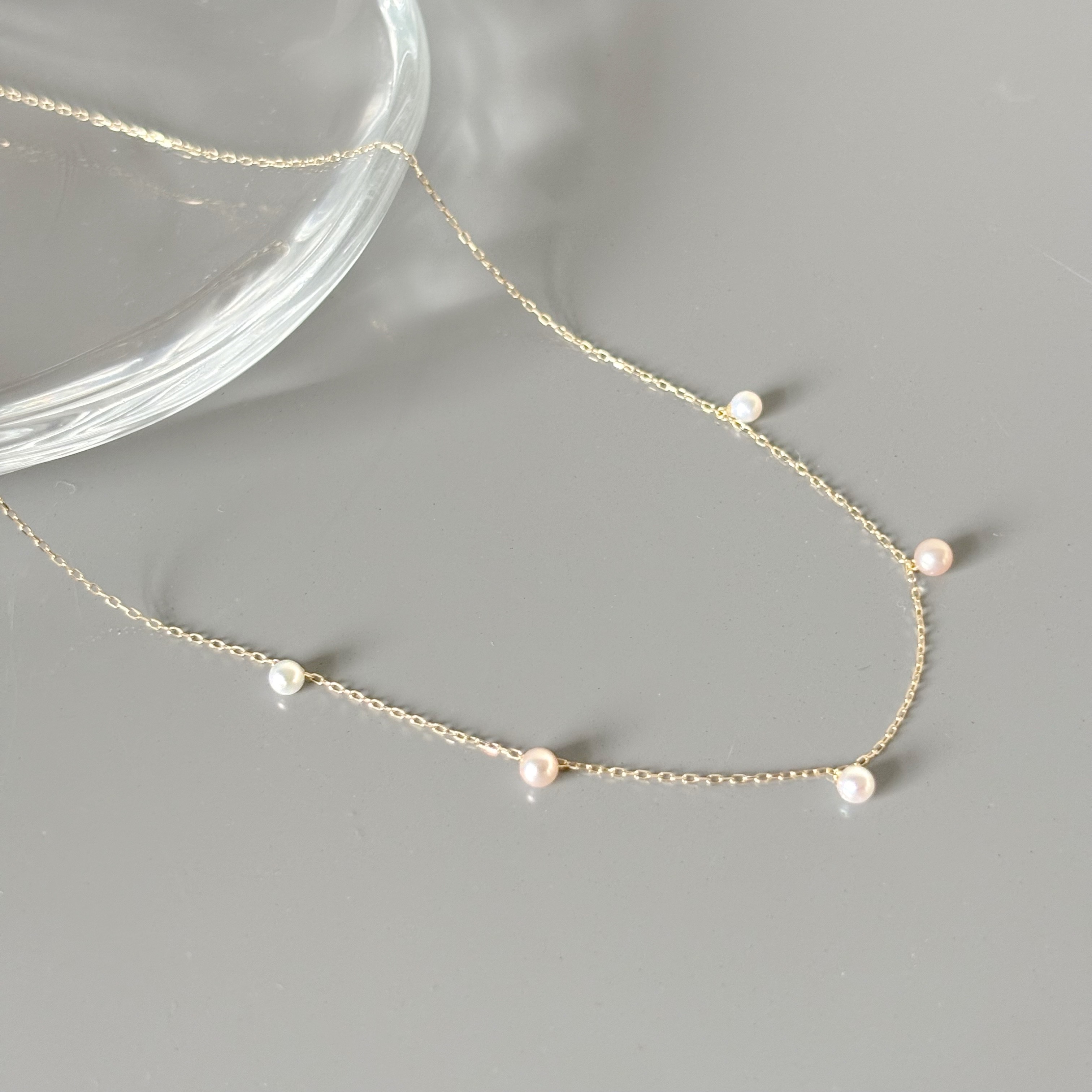 14K晃晃粉白珍珠鎖骨鏈