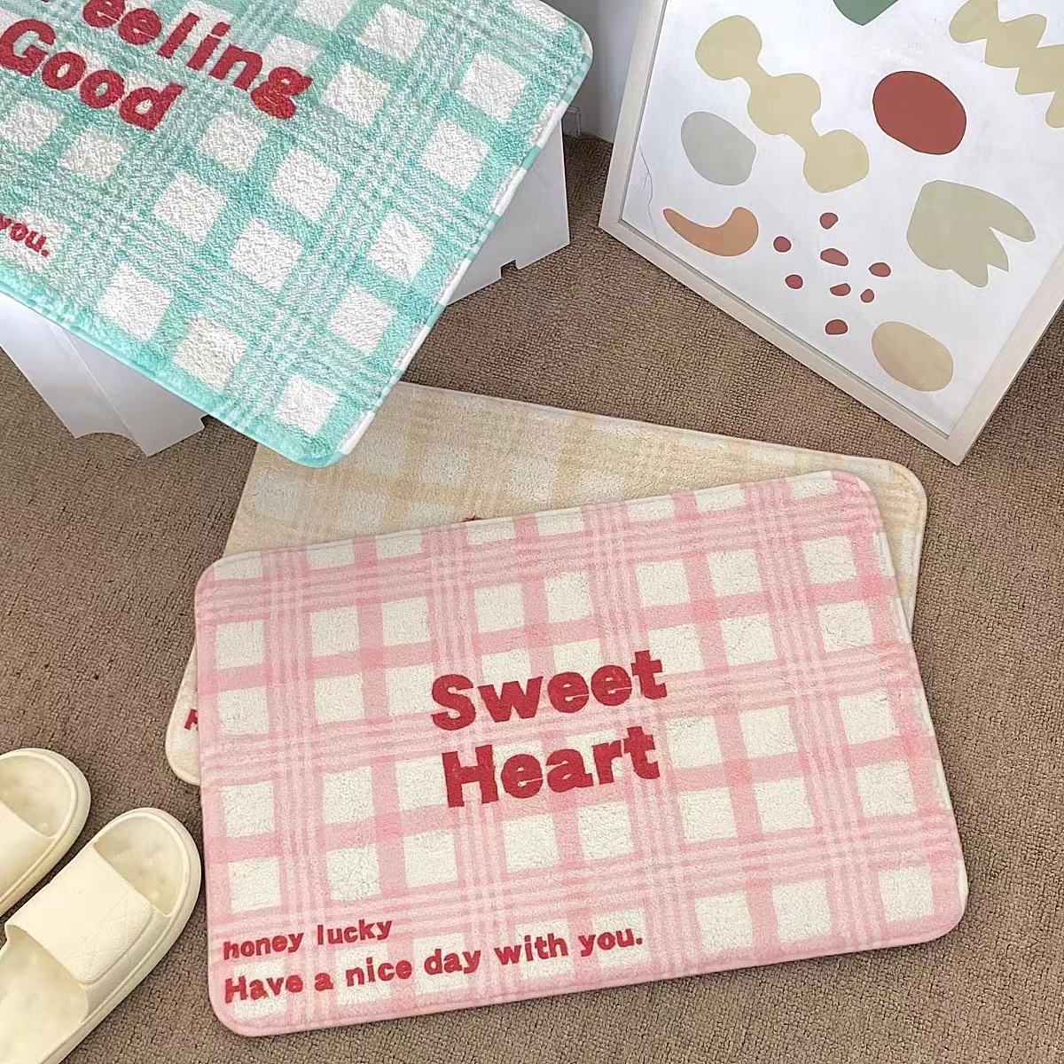 《4553》INS 美式文字吸水地墊 ((仿羊絨))