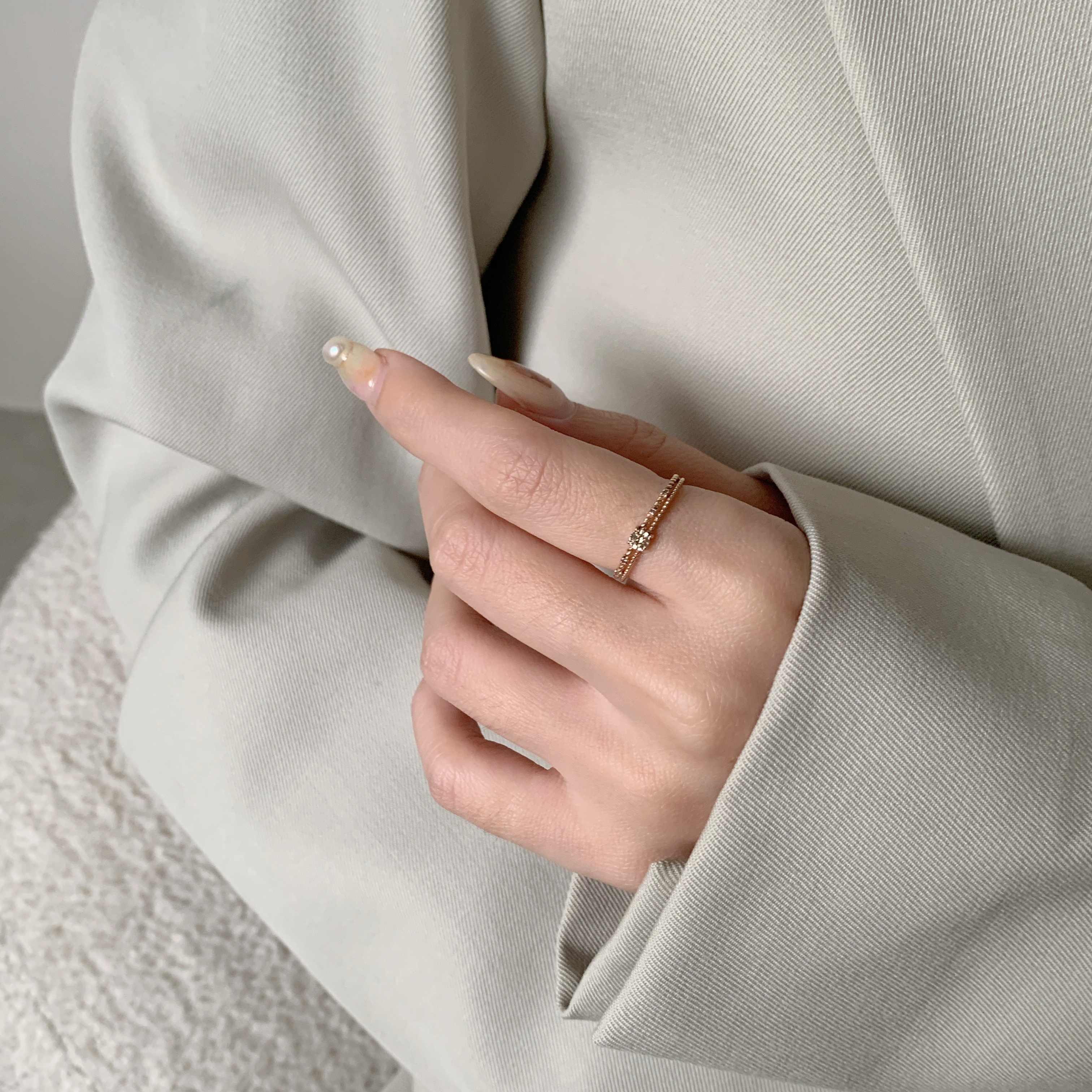 14K 雙層感顯大鑽石戒指