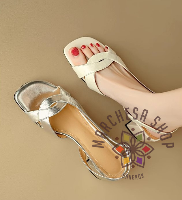 S3155 - 真皮羊皮交疊方頭高踭涼鞋