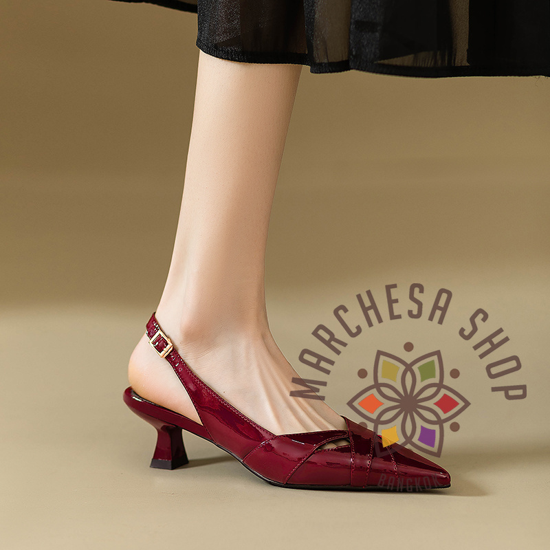 S3157 - 牛漆皮鏤空尖頭高踭涼鞋