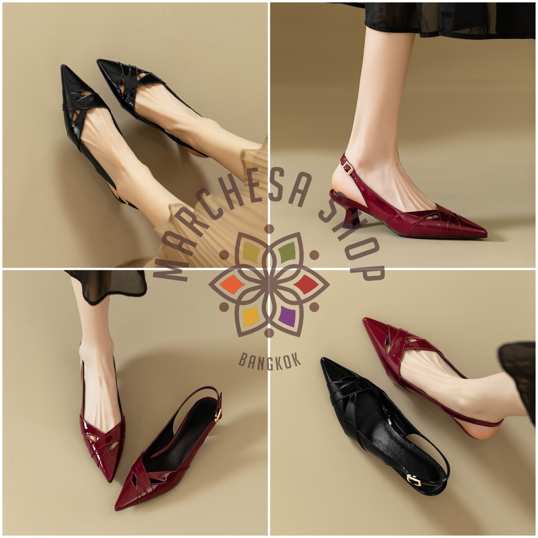 S3157 - 牛漆皮鏤空尖頭高踭涼鞋