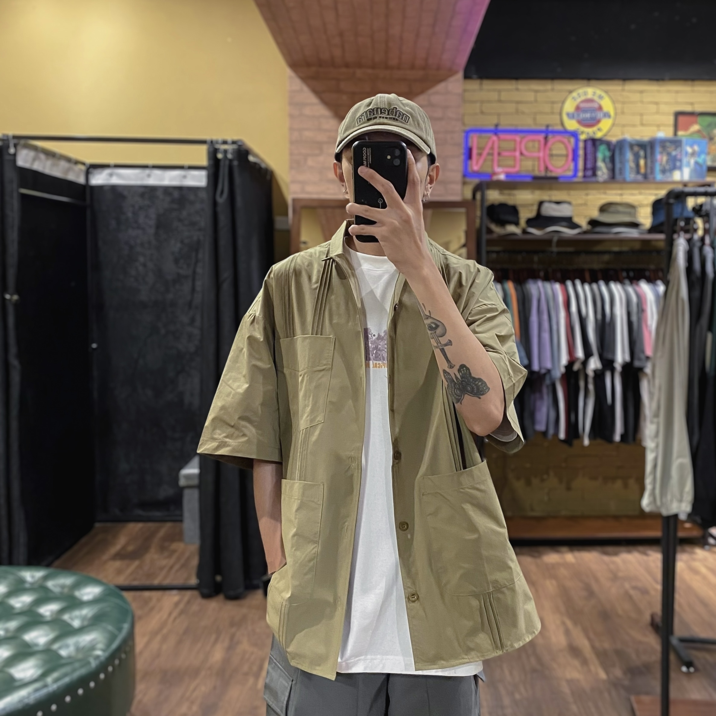 日系尼龍復古貼袋襯衫