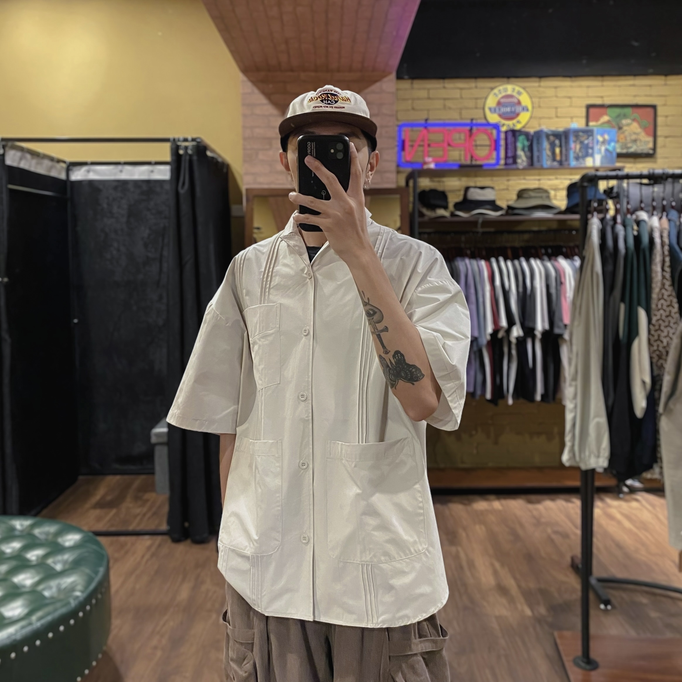 日系尼龍復古貼袋襯衫